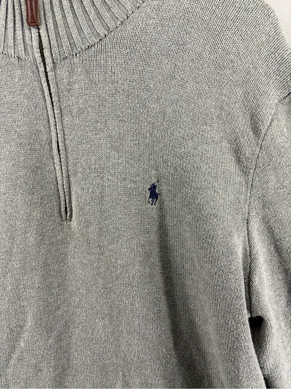 Polo Ralph Lauren Men Sweater Gray Quarter Zip Size XL Pony Retro